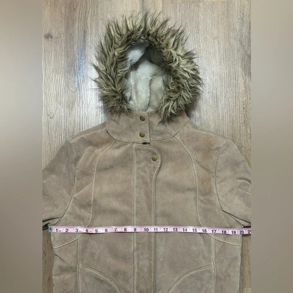 Wilsons Maxima Vintage Leather Hooded Jacket Fur Trim Tan Women’s Large - Picture 7 of 9
